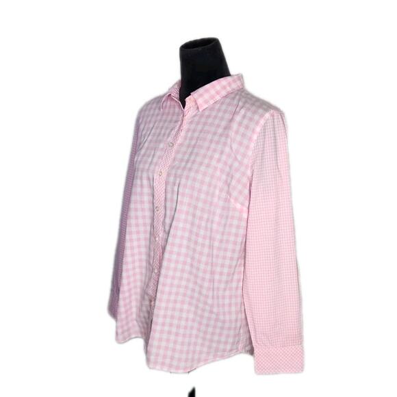 Talbots Pink Gingham Classic Casual Collar Button Front Shirt Women's Size Large - Picture 3 of 8